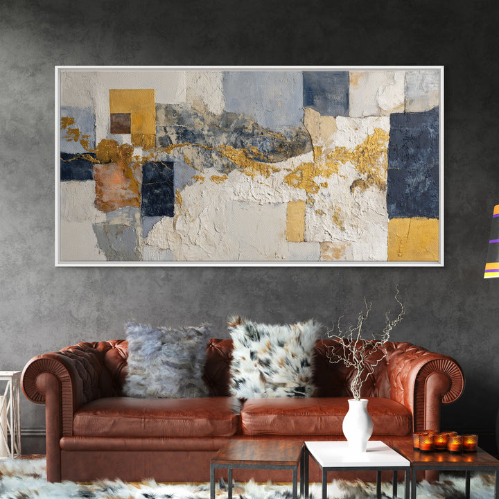 Textured Plaster Abstract Framed Canvas Print, Above Sofa Art, Contemporary Art, Living Room Decor, Abstract Art, Statement, ASA-2x1-7