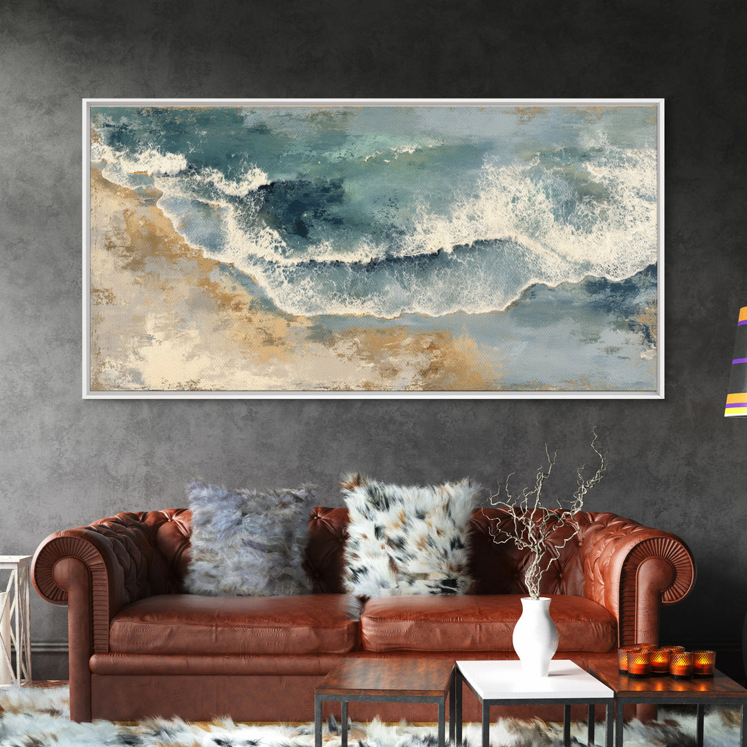 Panoramic Coastal Shoreline from an Aerial View Canvas Print, Above Sofa Art, 3 Piece Wall Art, Living Room Decor, Statement, ASA-2x1-71