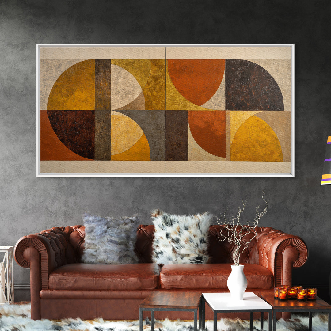 Bold Mid Century Geometric Forms Framed Canvas Print, Above Sofa Art, Farmhouse Decor, Living Room Decor, Abstract Art, ASA-2x1-72
