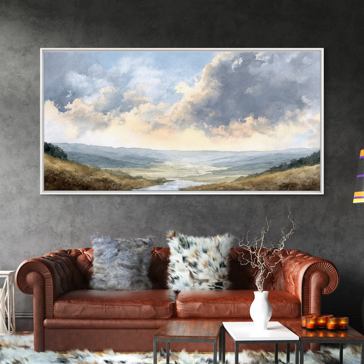 Dramatic Cloudscape over a Distant Valley Canvas Print, Above Sofa Art, Wall Art, Living Room Decor, Fine Art, Statement, ASA-2x1-73