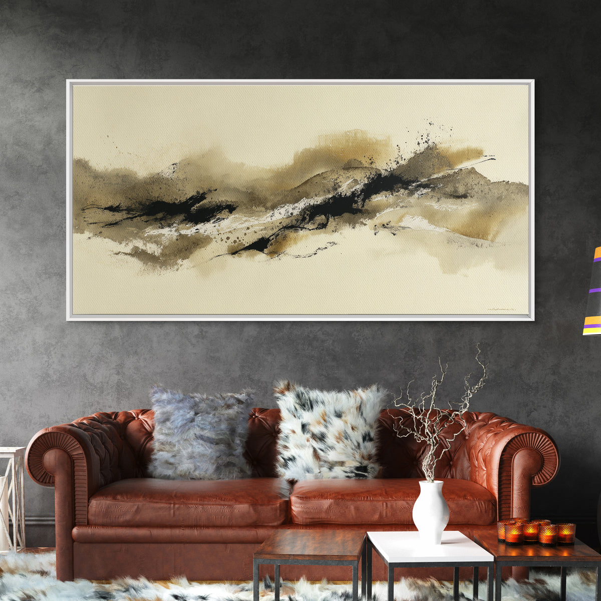 Minimal Black Ink Composition Canvas Print, Above Sofa Art, Wall Art Print, Living Room Decor, Fine Art, Statement, Modern Art, ASA-2x1-76