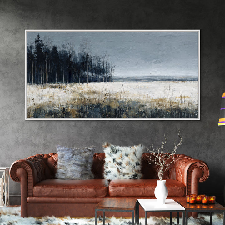Modern Scandinavian Forest Framed Canvas Print, Above Sofa Art, Room Decor, Living Room Decor, Oil Painting, Statement, ASA-2x1-83