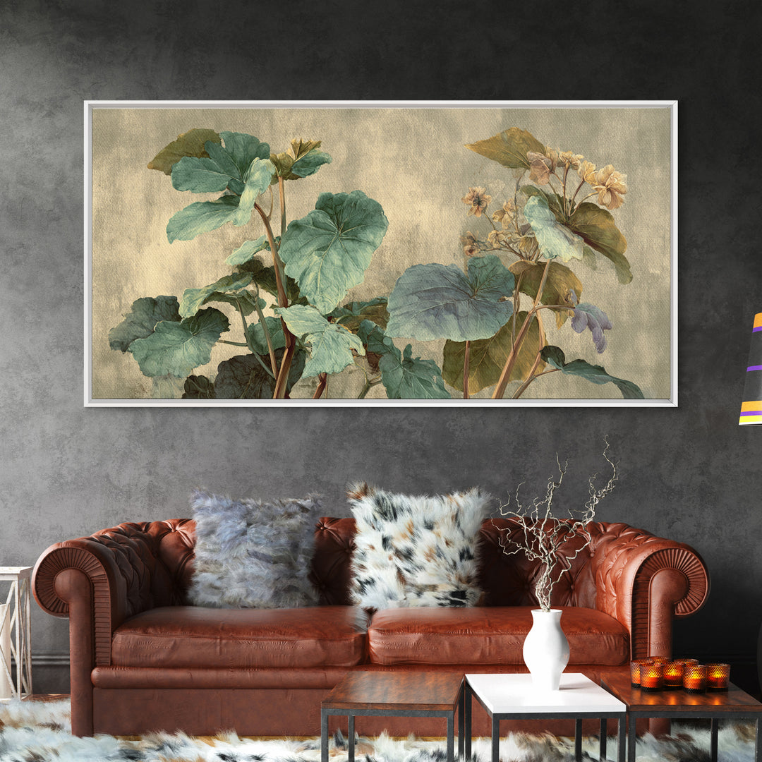 Large Botanical Leaves Canvas Print, Above Sofa Art, Living Room Decor, Oil Painting, Statement 189, Set of Wall Art, ASA-2x1-89