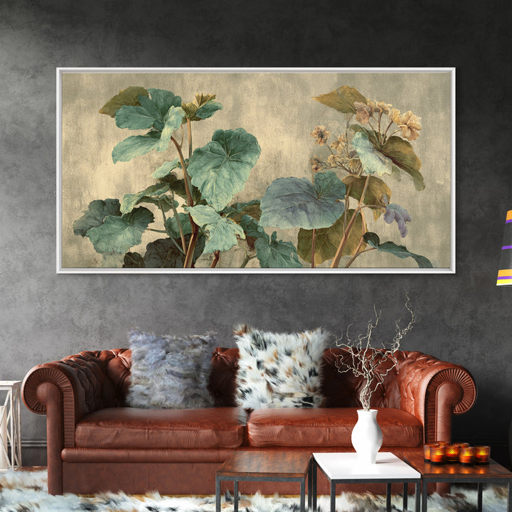 Large Botanical Leaves Canvas Print, Above Sofa Art, Living Room Decor, Oil Painting, Statement 189, Set of Wall Art, ASA-2x1-89