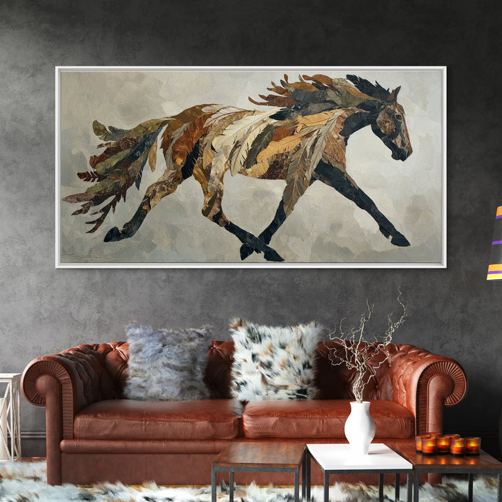 Statement Horse Silhouette Framed Canvas Print, Above Sofa Art, Statement Artwork, Living Room Decor, Fine Art, Statement, ASA-2x1-9