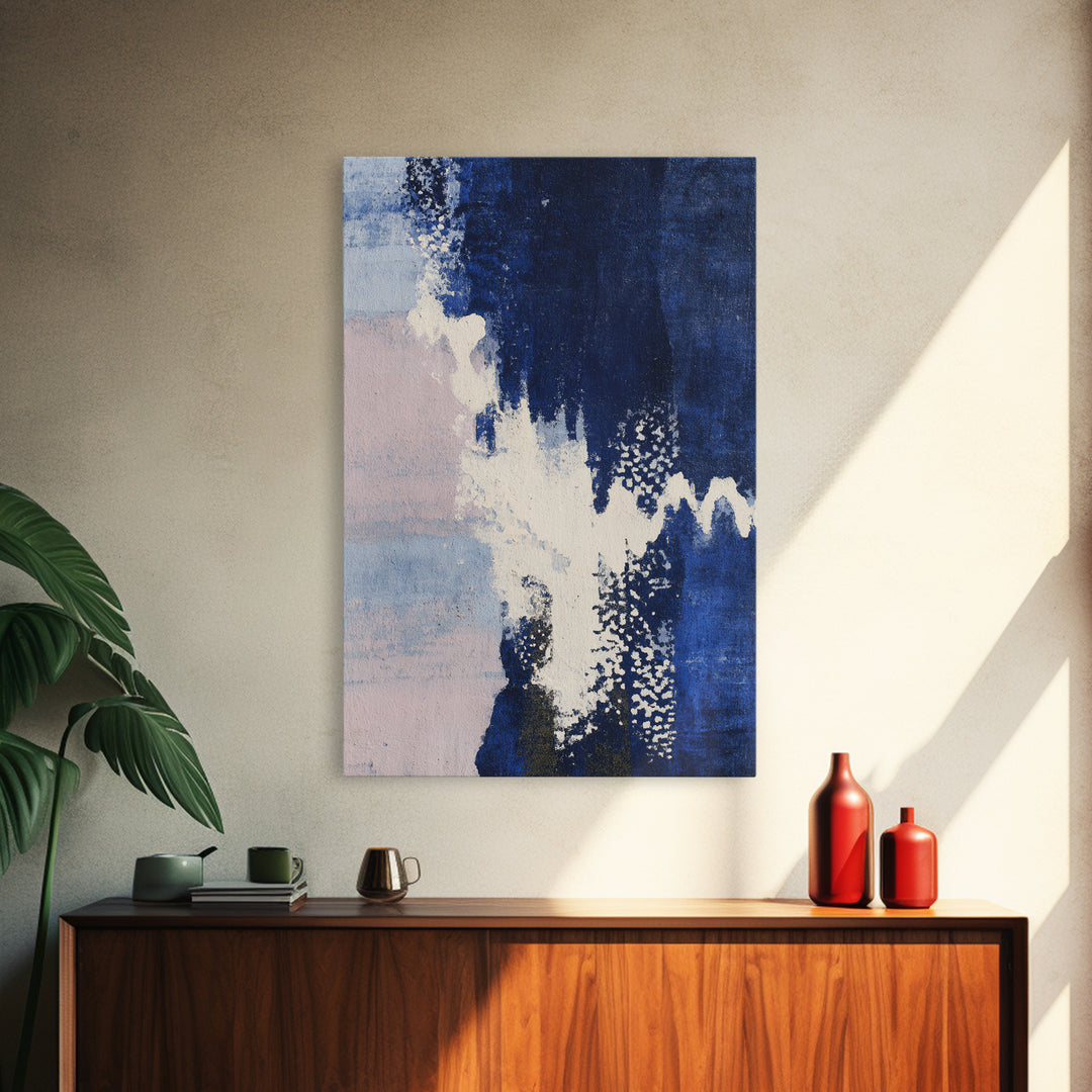 Bold Navy and Ivory Abstract Brushwork Framed Canvas Print, Above Sofa Art, Gallery Decor, Living Room Decor, Statement, ASA-2x3-2