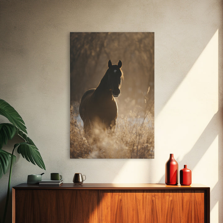 Statement Horse Silhouette Framed Canvas Print, Above Sofa Art, Boho Decor, Living Room Decor, Oil Painting, Statement, ASA-2x3-21