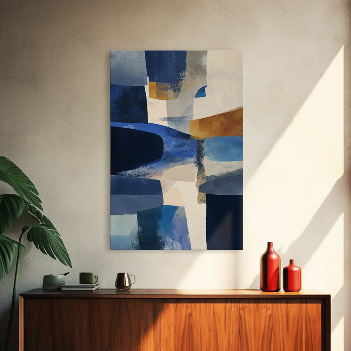 Bold Navy and Ivory Abstract Brushwork Framed Canvas Print, Above Sofa Art, Gallery Decor, Living Room Decor, Statement, ASA-2x3-26