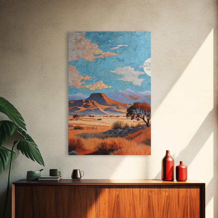 Desert Mesa Panorama Framed Canvas Print, Above Sofa Art, Framed Wall Art, Living Room Decor, Oil Painting, Statement, ASA-2x3-28