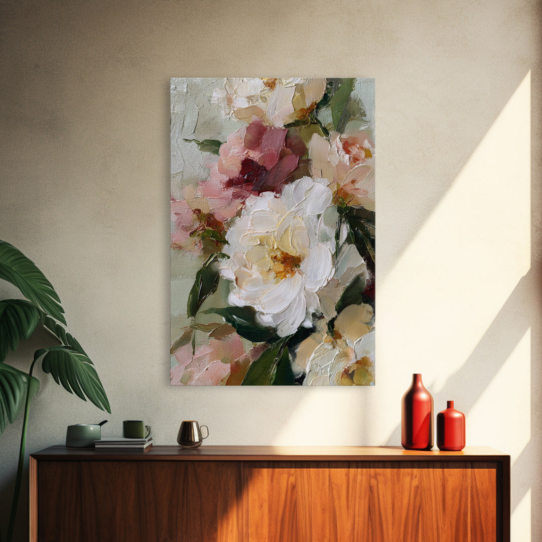 Large Expressive Floral Bouquet Framed Canvas Print, Above Sofa Art, Art Print, Living Room Decor, Fine Art, Statement, ASA-2x3-38