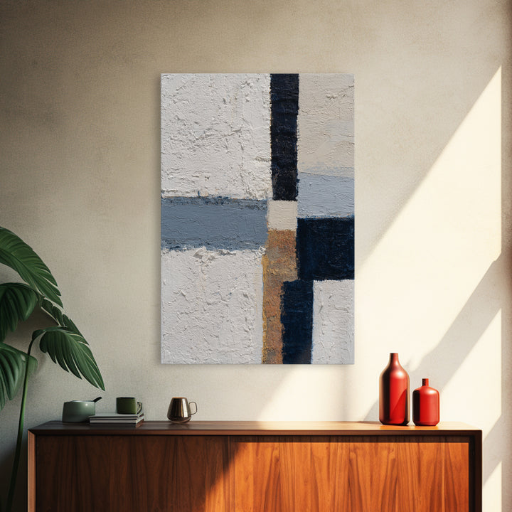 Bold Navy and Ivory Abstract Brushwork Canvas Print, Above Sofa Art, Boho Decor, Living Room Decor, Fine Art, Statement, ASA-2x3-50