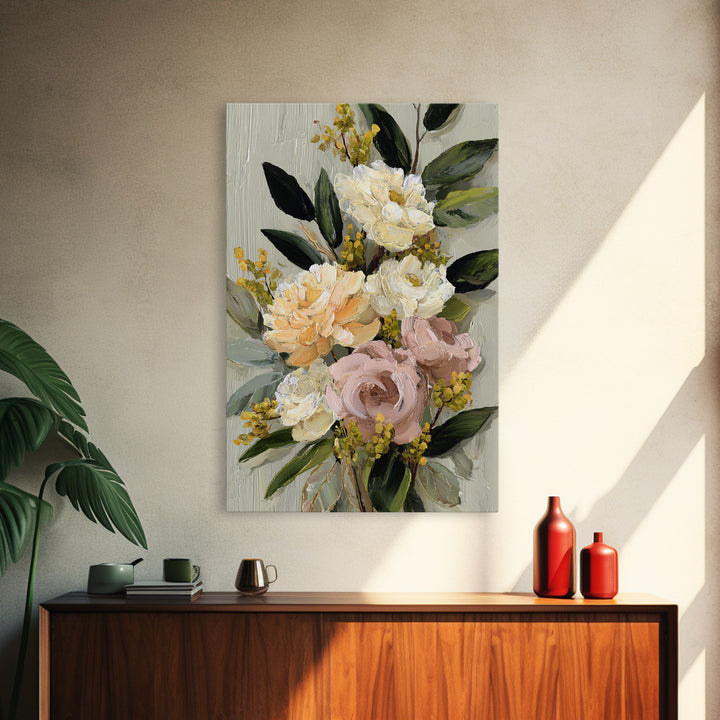 Large Expressive Floral Bouquet Canvas Print, Above Sofa Art, Wall Art, Living Room Decor, Statement, Horizontal Wall Art, ASA-2x3-62