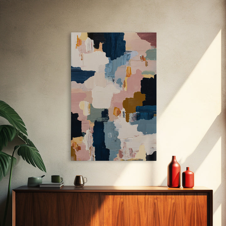 Bold Navy and Ivory Abstract Brushwork Framed Canvas Print, Above Sofa Art, Living Room Decor, Abstract Art, Statement, ASA-2x3-74