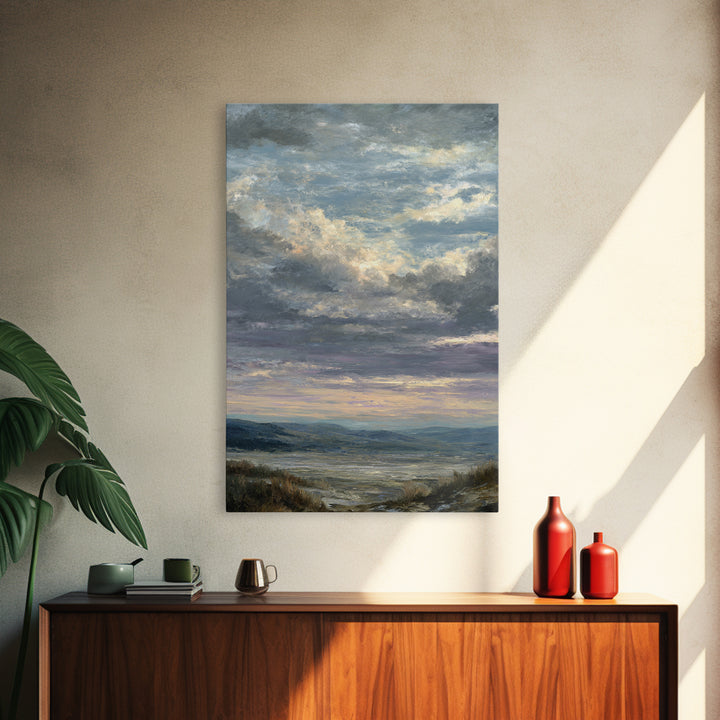 Dramatic Cloudscape over a Distant Valley Canvas Print, Above Sofa Art, Textured Wall Art, Living Room Decor, Statement, ASA-2x3-85