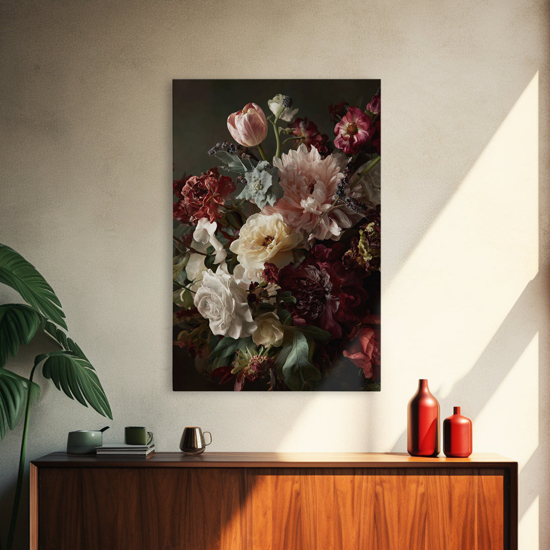 Large Expressive Floral Bouquet Canvas Print, Above Sofa Art, Wall Art, Living Room Decor, Statement, Horizontal Wall Art, ASA-2x3-86