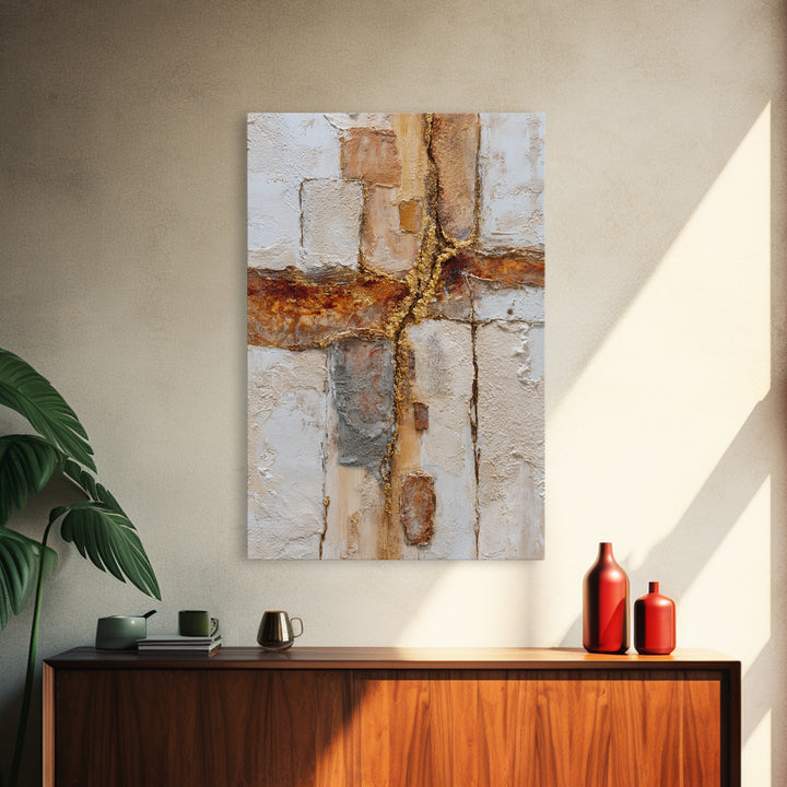 Textured Plaster Abstract Canvas Print, Above Sofa Art, Framed Wall Art, Living Room Decor, Abstract Art, Statement, ASA-2x3-91