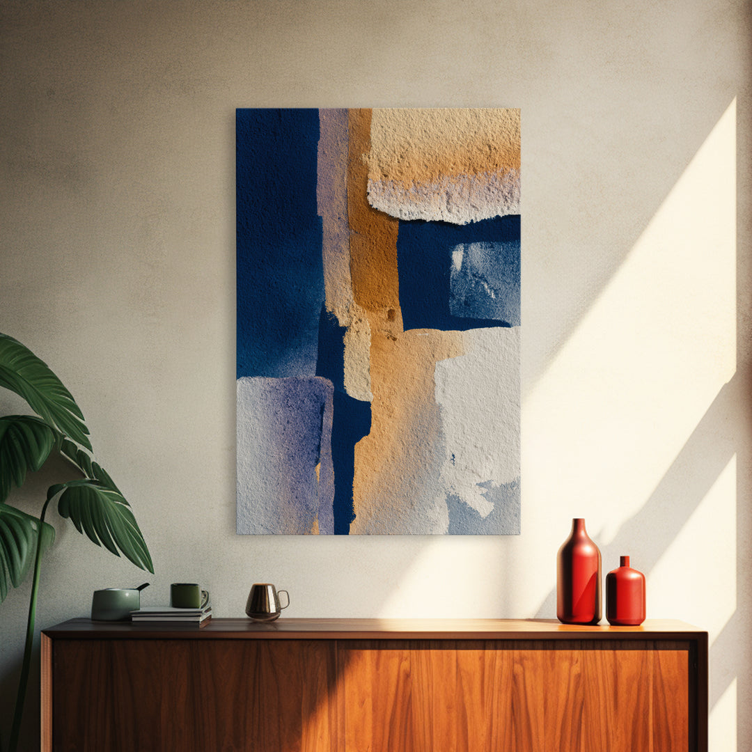 Bold Navy and Ivory Abstract Brushwork Framed Canvas Print, Above Sofa Art, Living Room Decor, Abstract Art, Statement, ASA-2x3-98