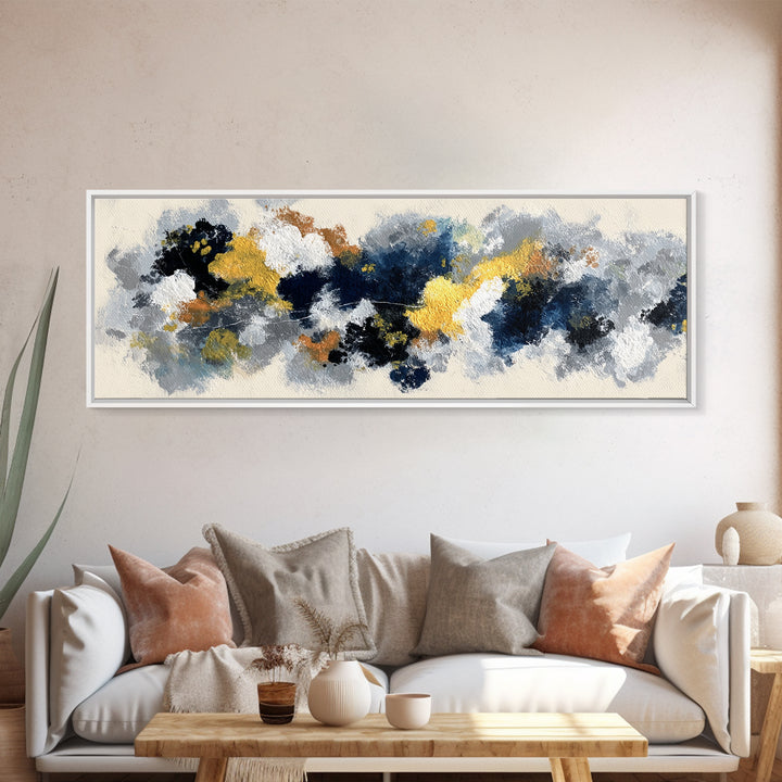 Bold Navy and Ivory Abstract Brushwork Canvas Print, Above Sofa Art, Textured Painting, Living Room Decor, Statement, ASA-3x1-10