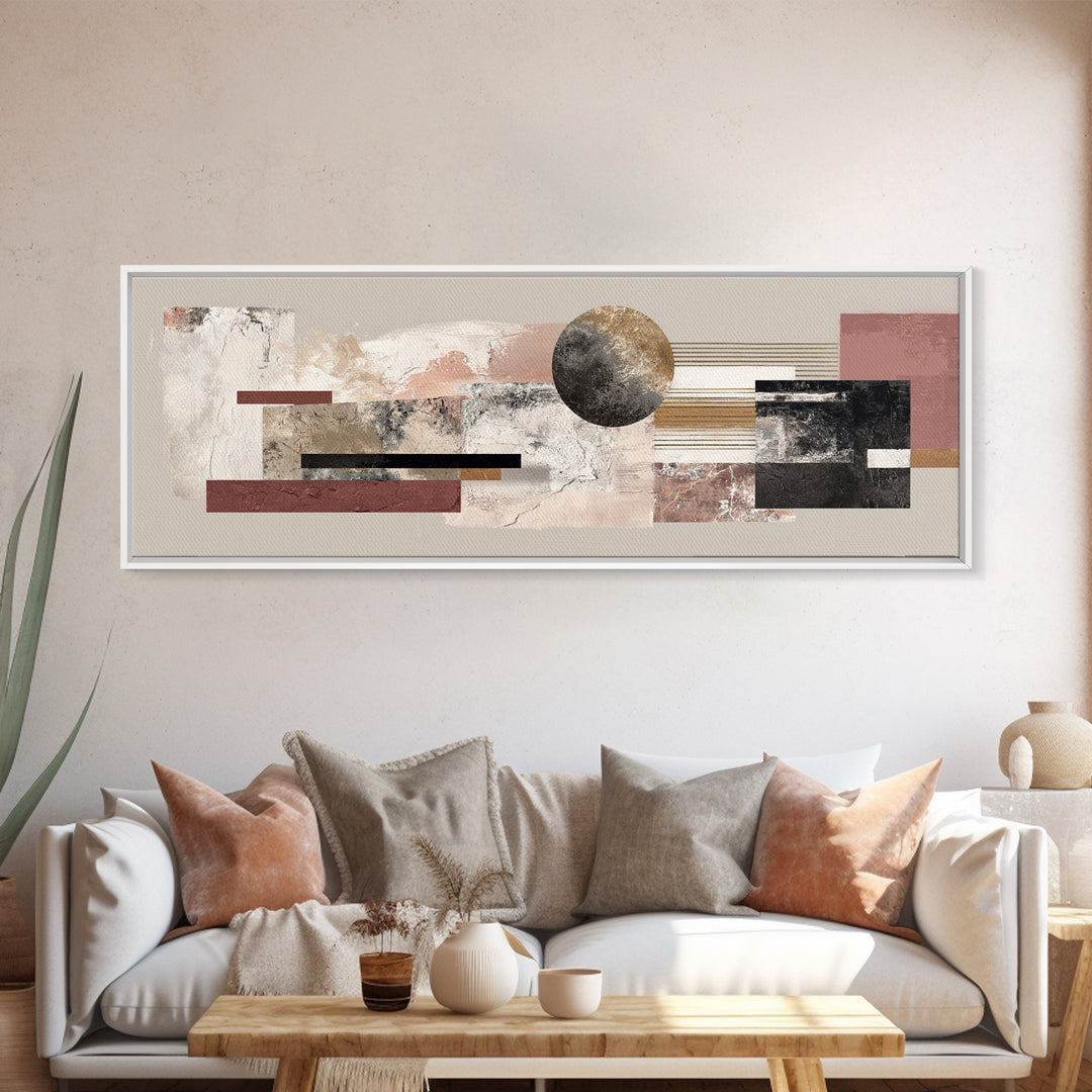 Luxury Monochrome Stone Composition Canvas Print, Above Sofa Art, Japandi Wall Art, Living Room Decor, Watercolor Art, ASA-3x1-11