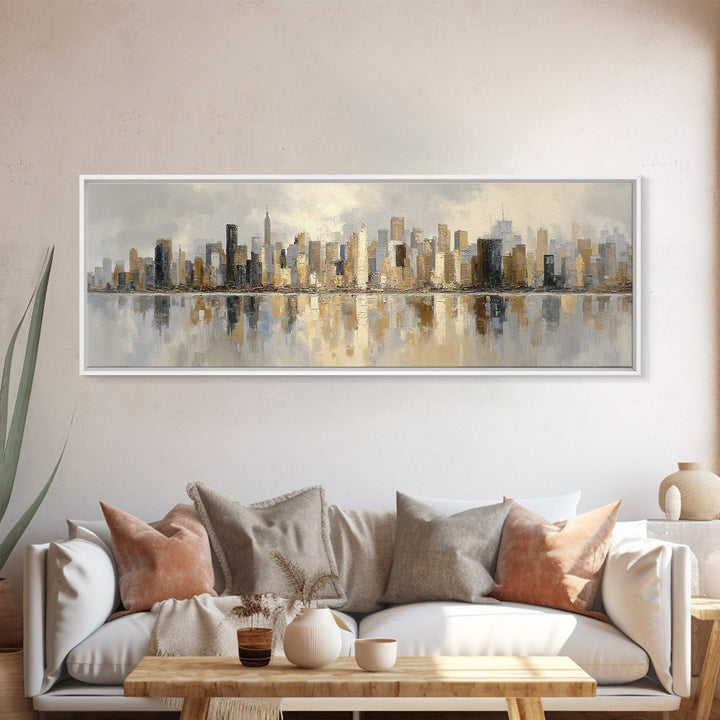 Quiet City Skyline Reduced to Elegant Shapes Canvas Print, Above Sofa Art, Floral Wall Art, Living Room Decor, Abstract Art, ASA-3x1-14