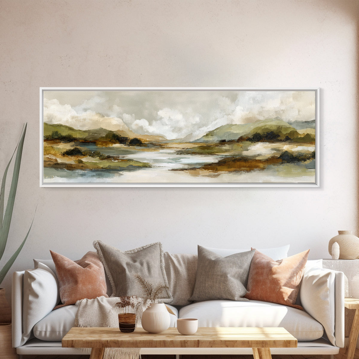 Oversized Abstract Landscape Framed Canvas Print, Above Sofa Art, Frame Tv Art, Living Room Decor, Fine Art, Statement, ASA-3x1-17