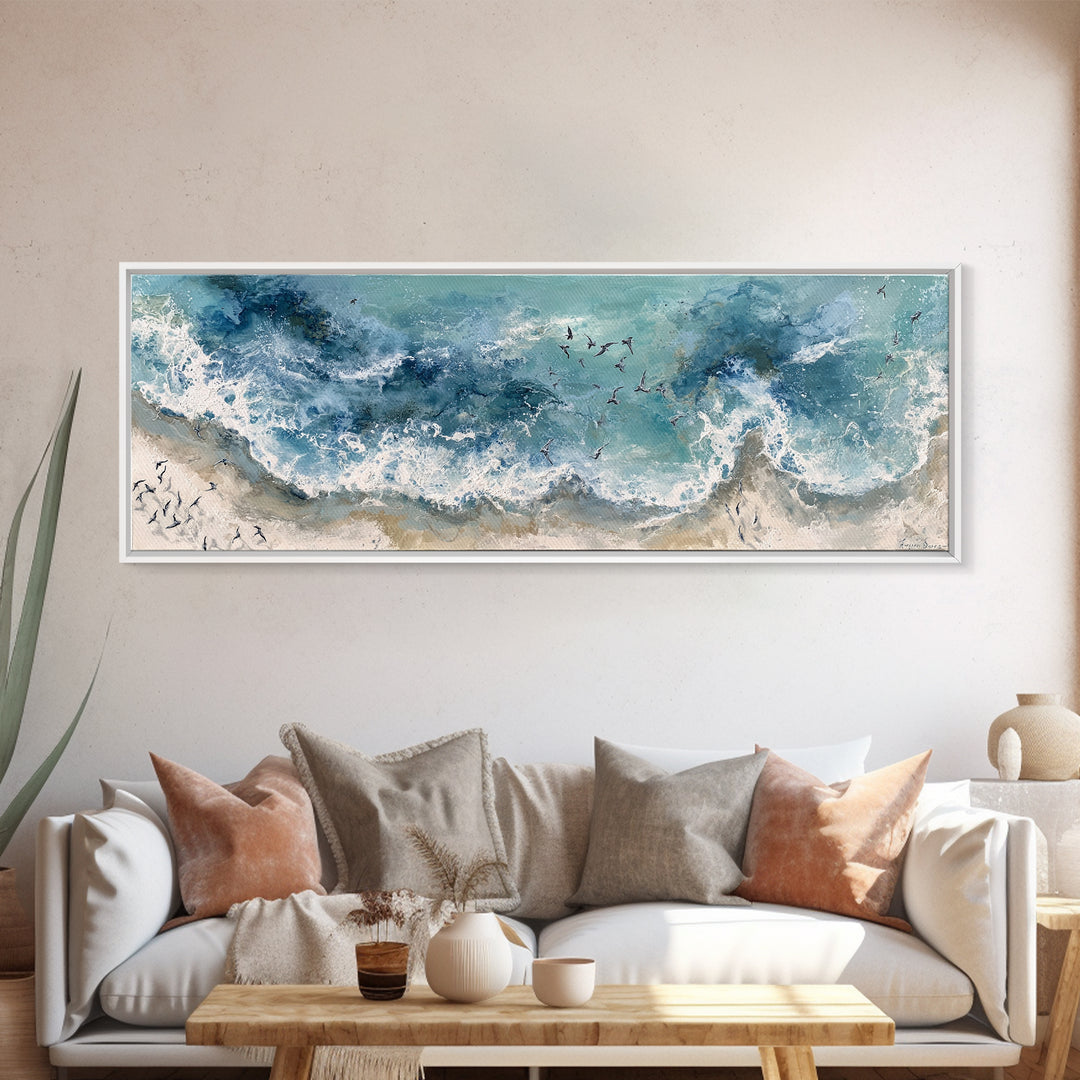 Panoramic Coastal Shoreline from an Aerial View Canvas Print, Above Sofa Art, Wall Decor, Living Room Decor, Statement, ASA-3x1-19