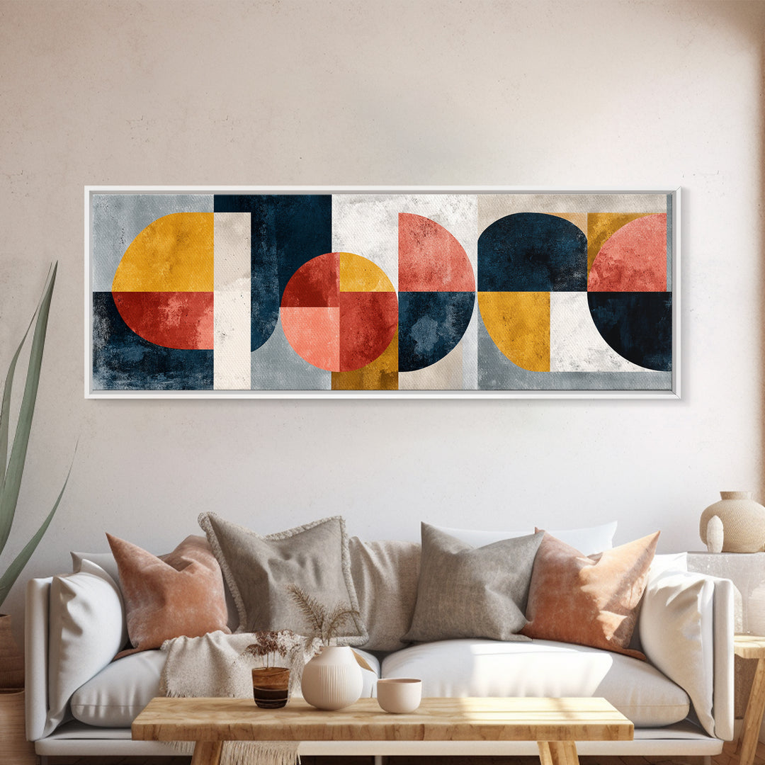Bold Mid Century Geometric Forms Canvas Print, Above Sofa Art, Floral Wall Art, Living Room Decor, Fine Art, Statement, ASA-3x1-20