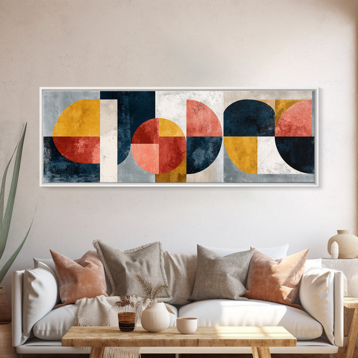 Bold Mid Century Geometric Forms Canvas Print, Above Sofa Art, Floral Wall Art, Living Room Decor, Fine Art, Statement, ASA-3x1-20