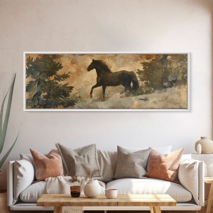 Statement Horse Silhouette Canvas Print, Above Sofa Art, Farmhouse Decor, Living Room Decor, Oil Painting, Statement, ASA-3x1-29