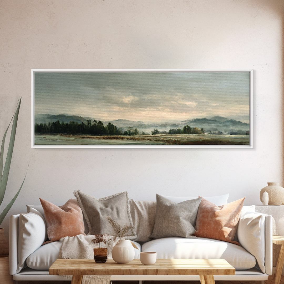 Gallery Style Landscape with Expansive Negative Space Canvas Print, Above Sofa Art, Botanical Wall Art, Living Room Decor, ASA-3x1-40
