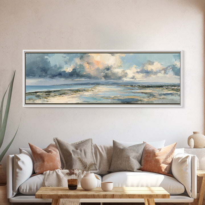 Panoramic Coastal Shoreline from an Aerial View Canvas Print, Above Sofa Art, Minimalist Decor, Living Room Decor, Statement, ASA-3x1-43