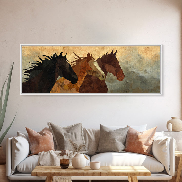 Statement Horse Silhouette Framed Canvas Print, Above Sofa Art, Oversized Wall Art, Living Room Decor, Fine Art, Statement, ASA-3x1-53