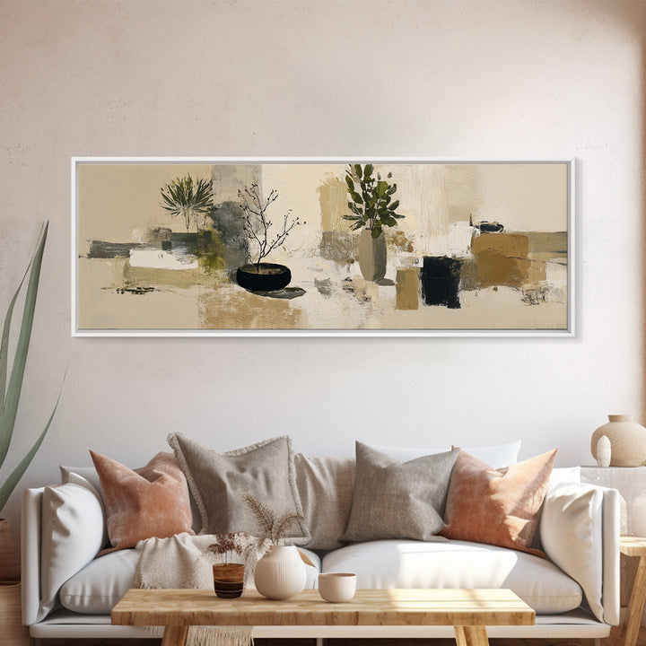 Large Neutral Still Life Canvas Print, Above Sofa Art, Living Room Wall Art, Living Room Decor, Watercolor Art, Statement, ASA-3x1-54
