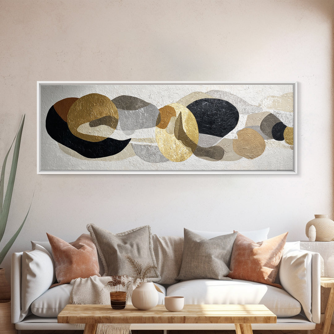 Luxury Monochrome Stone Composition Framed Canvas Print, Above Sofa Art, Textured Painting, Living Room Decor, Statement, ASA-3x1-59