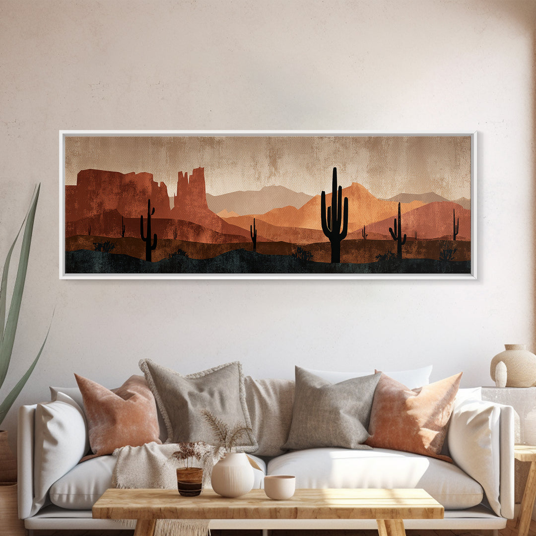 Desert Mesa Panorama Framed Canvas Print, Above Sofa Art, Fine Art Print, Living Room Decor, Oil Painting, Statement, ASA-3x1-60