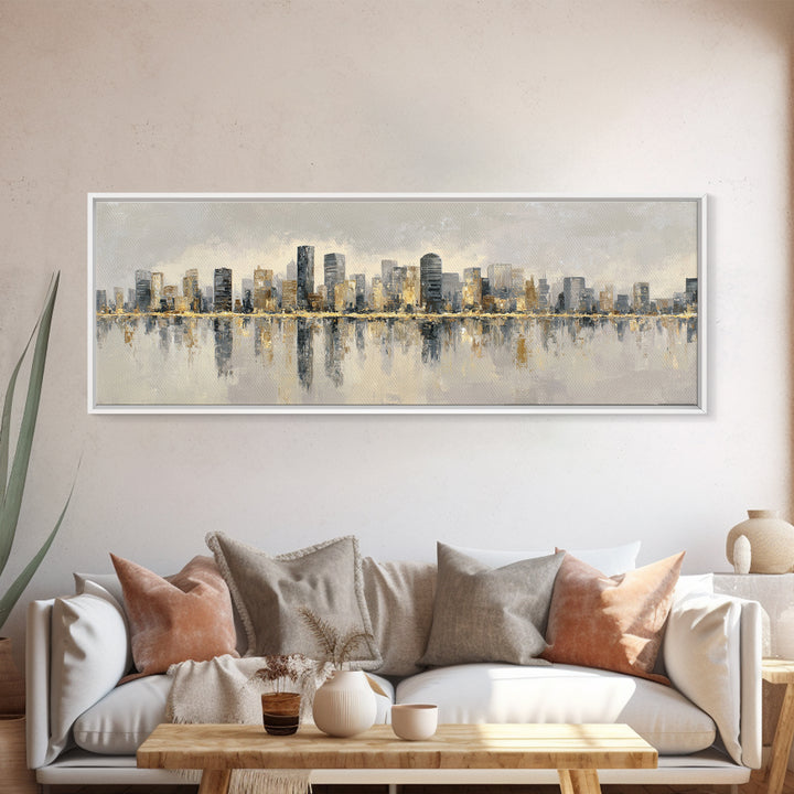 Quiet City Skyline Reduced to Elegant Shapes Canvas Print, Above Sofa Art, Coastal Decor, Living Room Decor, Statement, ASA-3x1-62