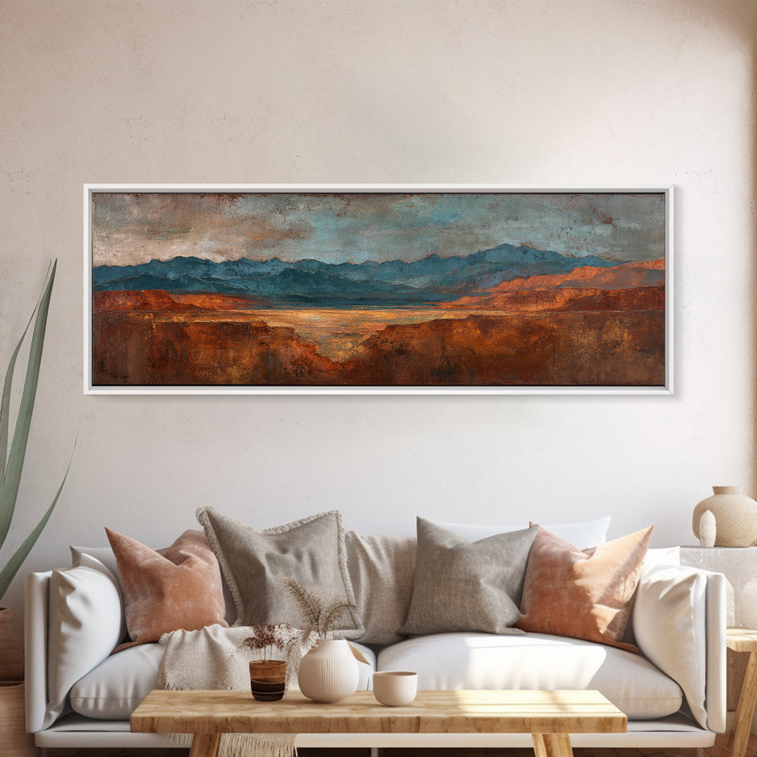 Abstract Canyon Landscape Canvas Print, Above Sofa Art, Framed Wall Art, Living Room Decor, Oil Painting, Statement, ASA-3x1-71