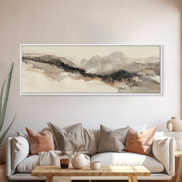 Minimal Black Ink Composition Framed Canvas Print, Above Sofa Art, Minimalist Decor, Living Room Decor, Fine Art, Statement, ASA-3x1-72