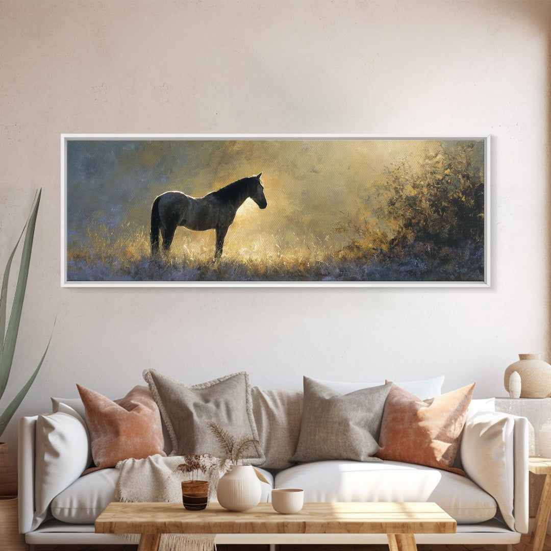 Statement Horse Silhouette Framed Canvas Print, Above Sofa Art, Oversized Wall Art, Living Room Decor, Fine Art, Statement, ASA-3x1-77