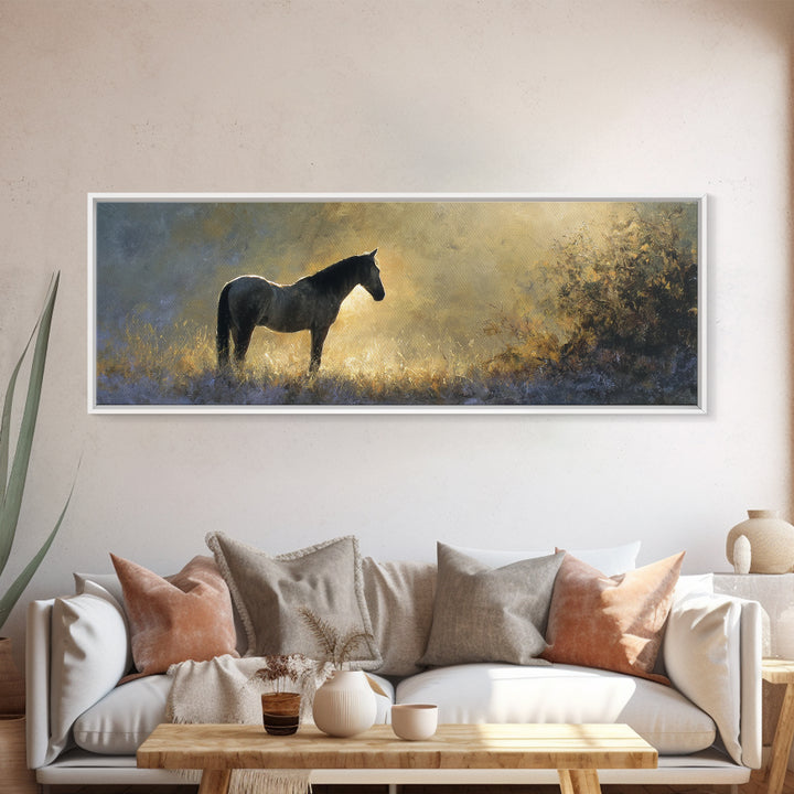 Statement Horse Silhouette Framed Canvas Print, Above Sofa Art, Oversized Wall Art, Living Room Decor, Fine Art, Statement, ASA-3x1-77