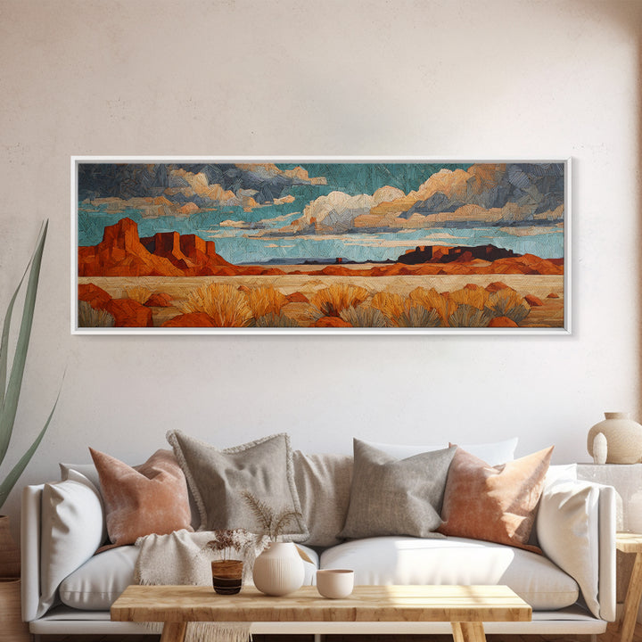 Desert Mesa Panorama Framed Canvas Print, Above Sofa Art, Home Decor, Living Room Decor, Statement, Oversized Wall Art, ASA-3x1-84