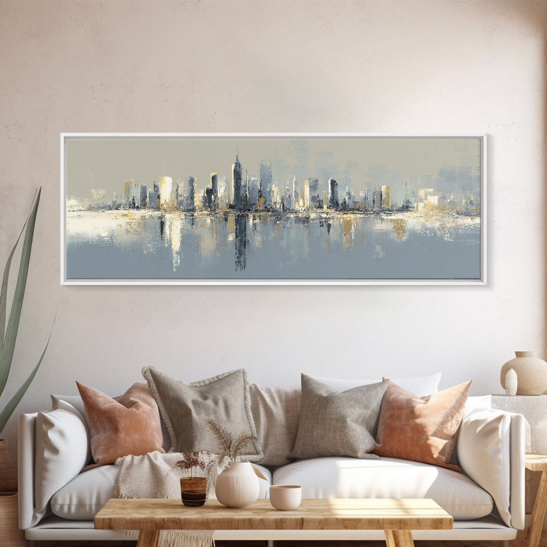 Quiet City Skyline Reduced to Elegant Shapes Canvas Print, Above Sofa Art, Living Room Decor, Abstract Art, Statement, ASA-3x1-86