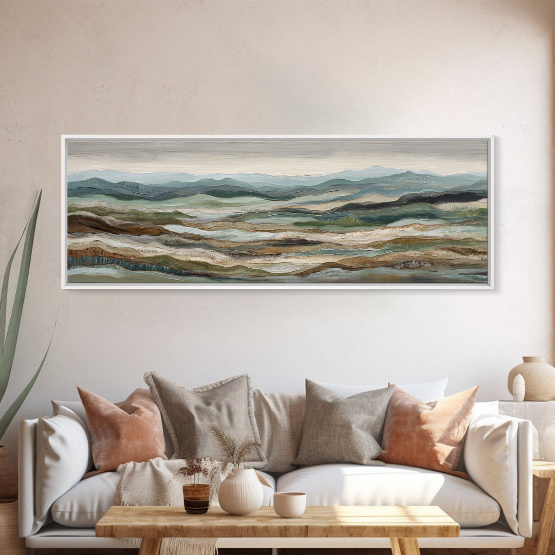Abstract River Bends Framed Canvas Print, Above Sofa Art, Mid Century Modern, Living Room Decor, Abstract Art, Statement, ASA-3x1-87