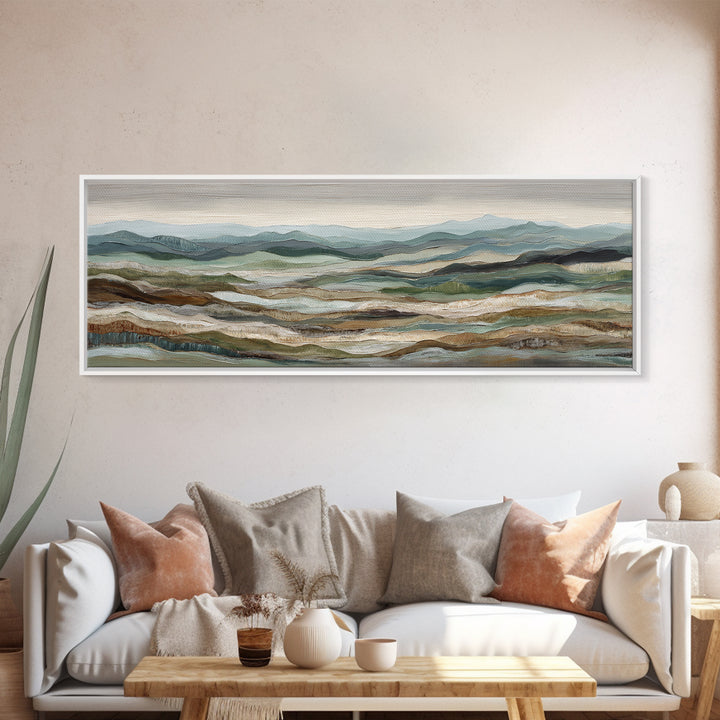 Abstract River Bends Framed Canvas Print, Above Sofa Art, Mid Century Modern, Living Room Decor, Abstract Art, Statement, ASA-3x1-87