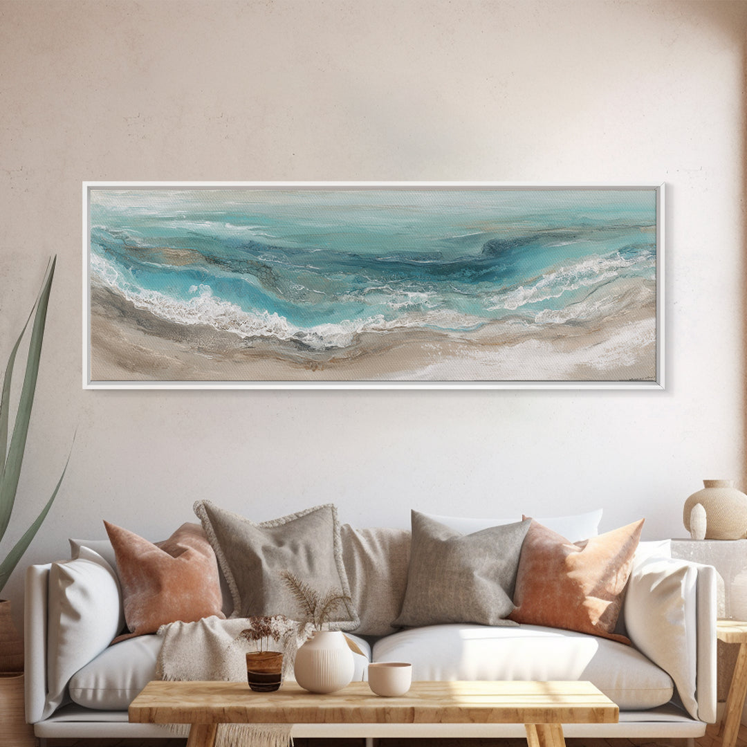 Panoramic Coastal Shoreline from an Aerial View Canvas Print, Above Sofa Art, Botanical Wall Art, Living Room Decor, Statement, ASA-3x1-91