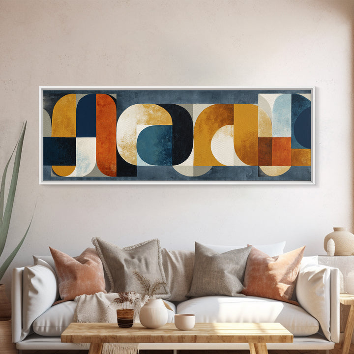 Bold Mid Century Geometric Forms Canvas Print, Above Sofa Art, Mid Century Modern, Living Room Decor, Fine Art, Statement, ASA-3x1-92
