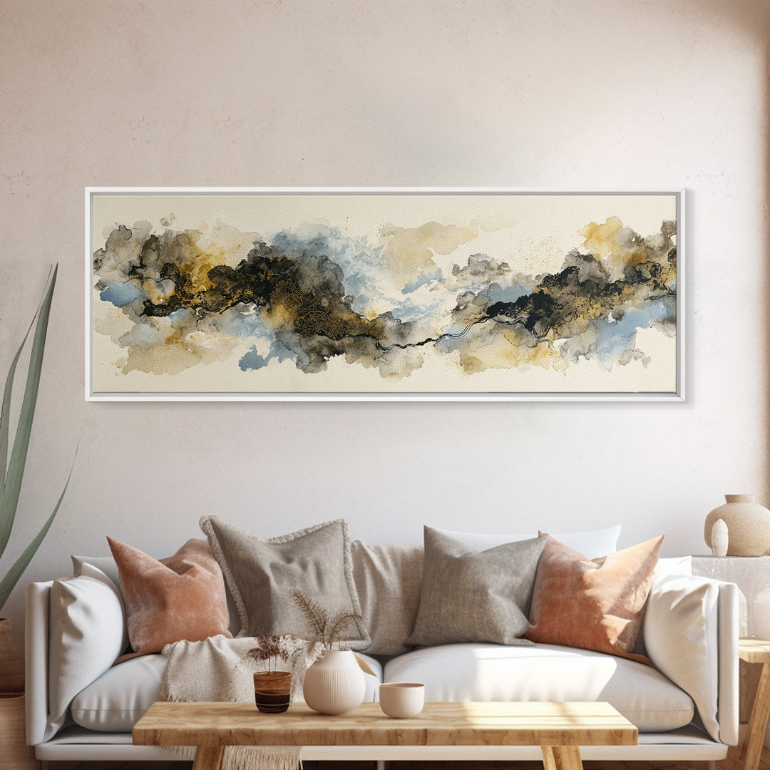 Minimal Black Ink Composition Canvas Print, Above Sofa Art, Japandi Wall Art, Living Room Decor, Fine Art, Statement, ASA-3x1-96