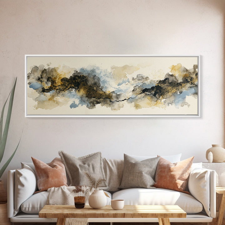 Minimal Black Ink Composition Canvas Print, Above Sofa Art, Japandi Wall Art, Living Room Decor, Fine Art, Statement, ASA-3x1-96