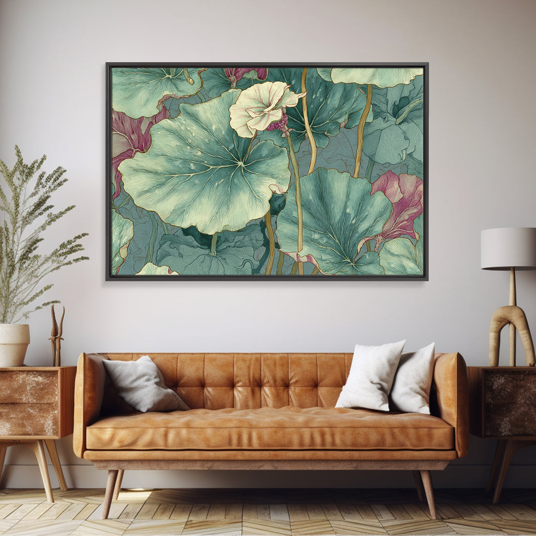 Large Botanical Leaves Canvas Print, Above Sofa Art, Framed Wall Art, Living Room Decor, Statement, Living Room Wall Art, ASA-3x2-1