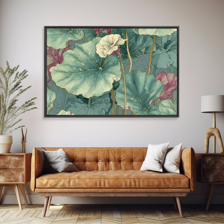 Large Botanical Leaves Canvas Print, Above Sofa Art, Framed Wall Art, Living Room Decor, Statement, Living Room Wall Art, ASA-3x2-1